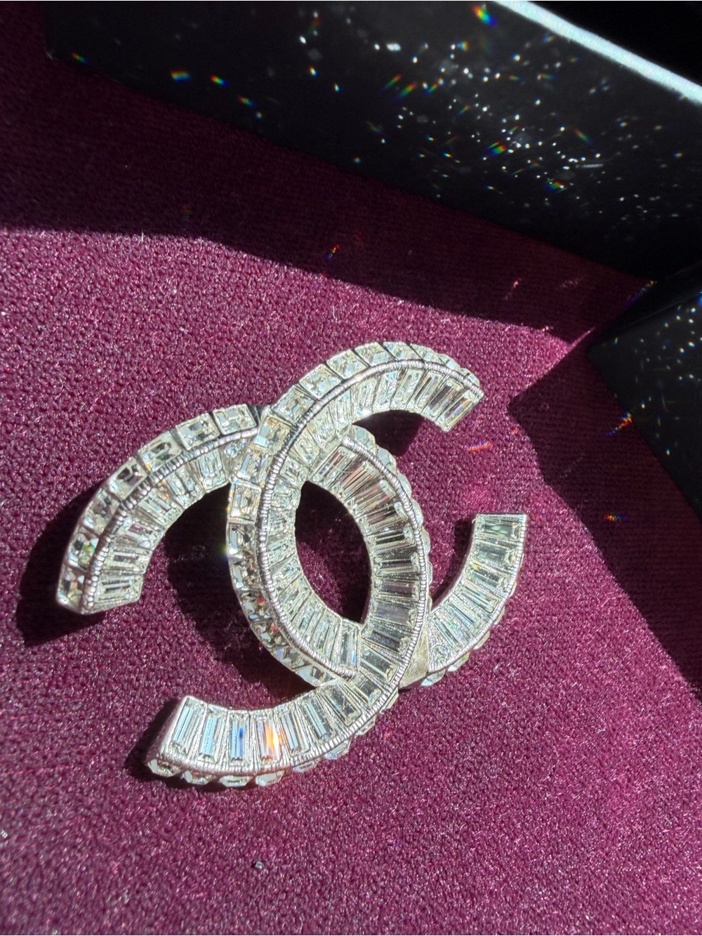 CHANEL Crystal Double C Brooch - Silver and Clear - Picture 3 of 8